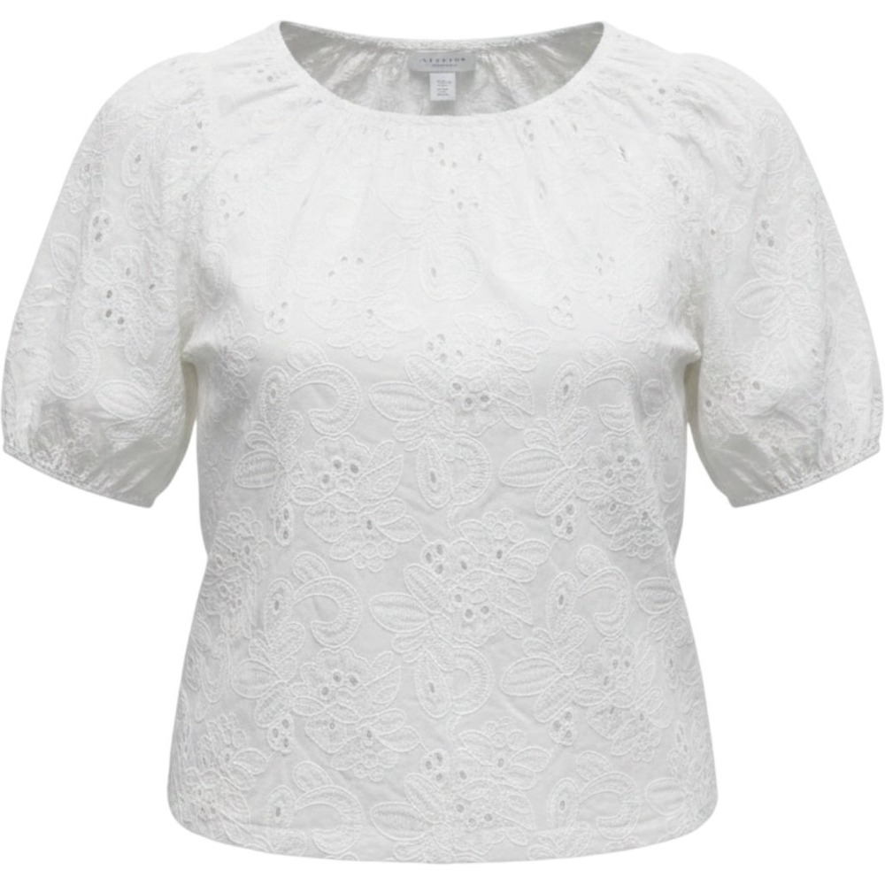 Calypso St Barth White Eyelet Cotton Puff Sleeve Button Front Blouse Large